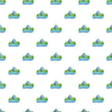 Mountain lake landscape seamless pattern repeating background Stock Illustration