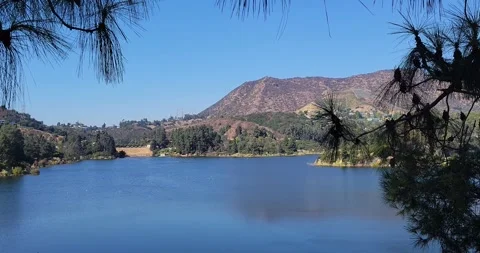 Mountain Lake with Pine Trees in Los Angeles Video stock 287753030