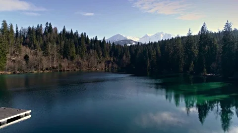 Mountain Lake Reverse Forest Aerial 4k Stock Footage 77454515