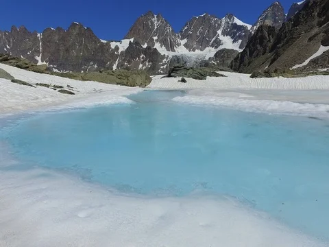 Mountain lake in springtime - Melting ice Video stock 77649974