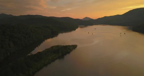 Mountain lake at sunset Stock Footage 98528113