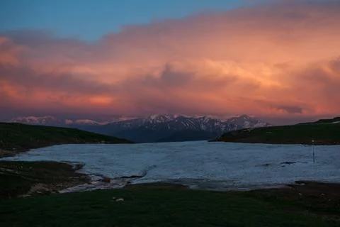 Mountain Lake at Sunset Stock Photos