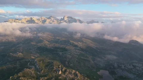Mountain lake at sunset in Picos de Europa Natural Park. Spain Stock Footage 249871133