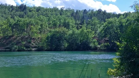 Mountain lake surrounded by forest 스톡 동영상 248008336