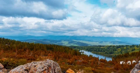 Mountain lake time-lapse at the summer or autumn time. Wild nature and rural Stock Footage 169659430