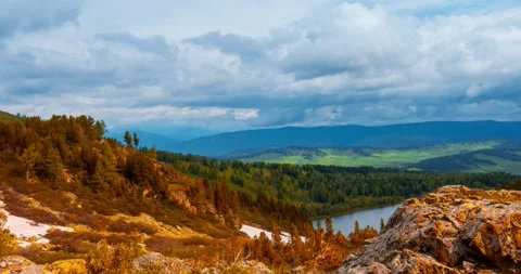 Mountain lake time-lapse at the summer or autumn time. Wild nature and rural Stock Footage 169659666