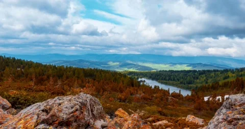 Mountain lake time-lapse at the summer or autumn time. Wild nature and rural Stock Footage 234166013
