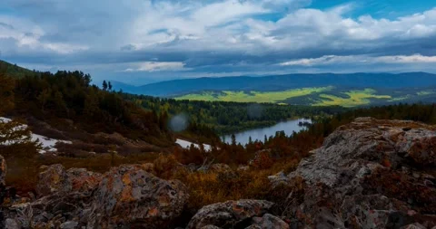 Mountain lake time-lapse at the summer or autumn time. Wild nature and rural Stock Footage 283461187