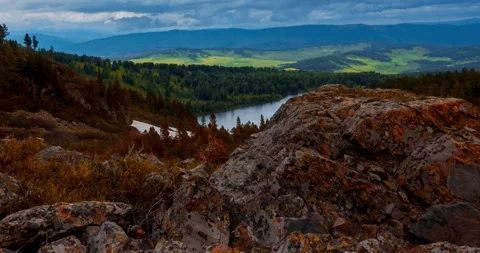 Mountain lake time-lapse at the summer or autumn time. Wild nature and rural Stock Footage 291921711