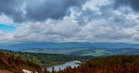 Mountain lake time-lapse at the summer or autumn time. Wild nature and rural Stock Footage 307380644