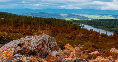 Mountain lake time-lapse at the summer or autumn time. Wild nature and rural Stock Footage 307380801