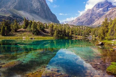 Mountain lake view horizontal Stock Photos