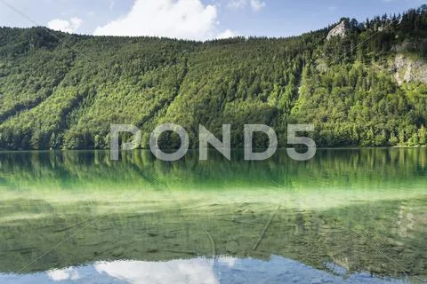 Mountain lake Vorderer Langbathsee in Salzkammergut, Upper Austria Stock Photos