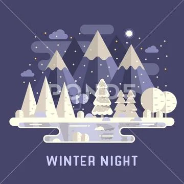 Mountain Lake Winter Background Stock Illustration