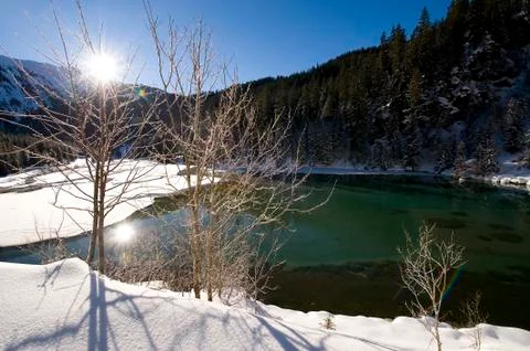 Mountain lake in winter Stock Photos