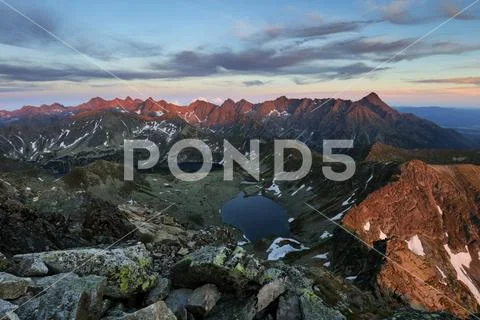 Mountain landcape panorama at summer in Poland Tatras near Zakopane from peak Stock Photos