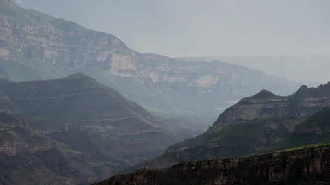 Mountain landscape against the background of optical haze. Static frame. Stock Footage 260807860