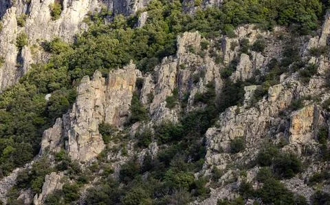 Mountain Landscape Background. Sunset Sky with Sunrays. Near Dorgali, Sardinia Stock-Fotos