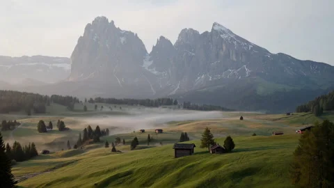 Mountain landscape bathed in the soft light of early morning or late afternoon. Stock Footage 297398098