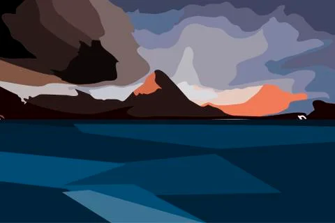 Mountain landscape with beautiful clouds Illustrazione stock