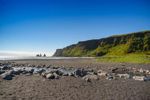 Mountain landscape with blue sky at Vik, Iceland Stock Photos