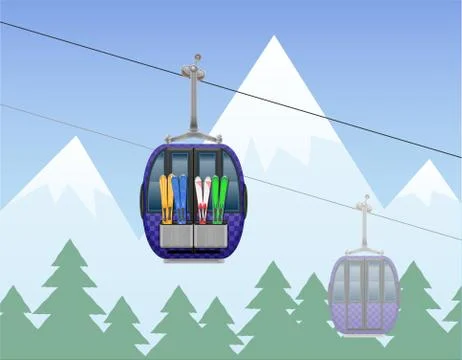 Mountain landscape with cabin ski cableway vector illustration イラスト素材