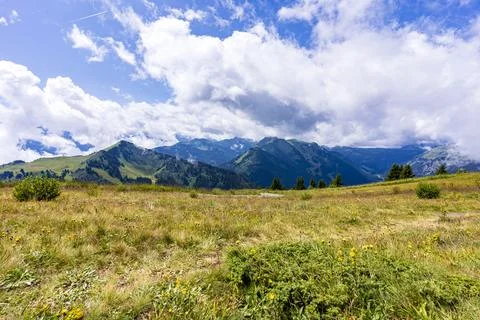 Mountain landscape with clouds in châtel Stock Photos