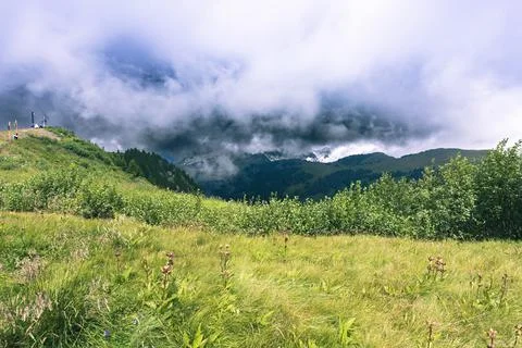 Mountain landscape with clouds in châtel Stock Photos