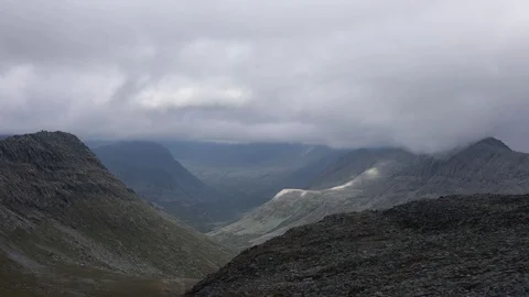 Mountain landscape. Clouds flowing through the mountains Video stock 93954537