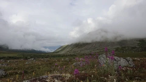 Mountain landscape. Clouds flowing through the mountains Видео 93954931