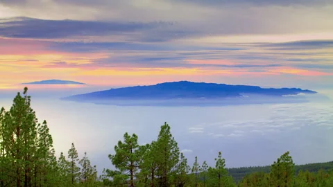 Mountain landscape clouds ocean. Video stock 150039124