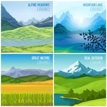 Mountain Landscape Compositions Set Stock Illustration