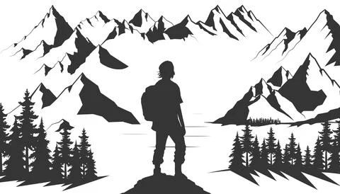 Mountain landscape with coniferous trees. Horizontal seamless mountains Stock-Illustration