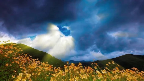 Mountain landscape. dark clouds. Stock Footage 80324256