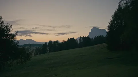 Mountain Landscape at Dawn with Evergreen Forests and Grassy Hills 库存影片 331163975