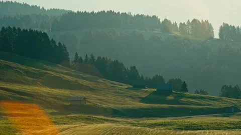 Mountain Landscape in the Dolomites with Van Driving on a Scenic Road at Sunrise 库存影片 331163799