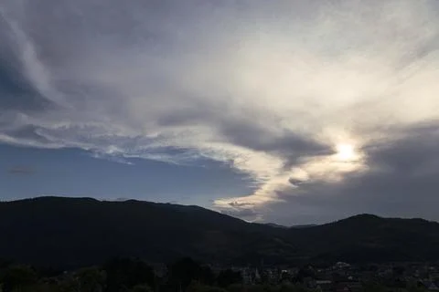 Mountain landscape with dramatic clouds Stock Photos