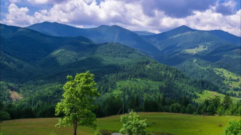Mountain Landscape with Fast Clouds Stock Footage 149318764