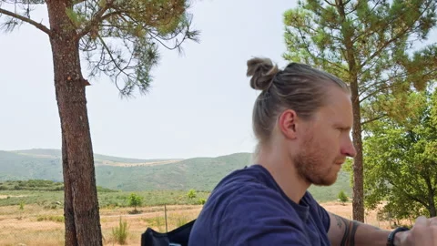 Mountain Landscape in Focus with Blurred Man Video stock 344809475