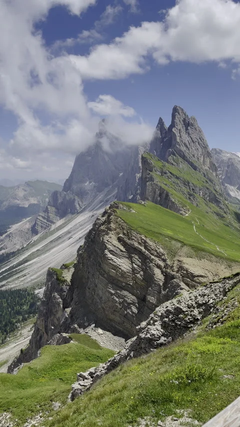 Mountain landscape found in the scenic Dolomites of Italy.Vertical video. Stock Footage 280766145
