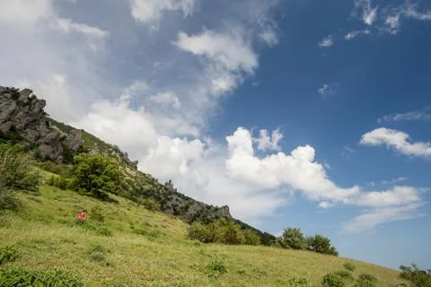 Mountain landscape, Ghost Valley, grass, rocks Stock Photos