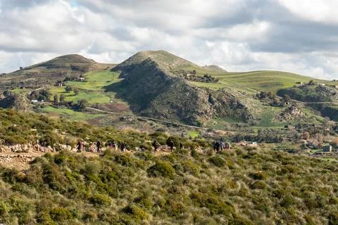Mountain landscape with green grass Bazina Joumine, Bizerte, Tunisia Stock Photos