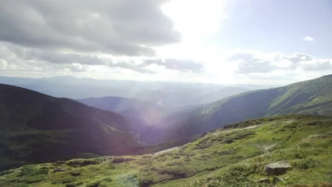 Mountain landscape, green mountains in cloudy weather. Mountains before the rain Stock Footage 217395584