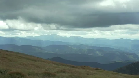 Mountain landscape, green mountains in cloudy weather. Mountains before the rain Stock Footage 218438727