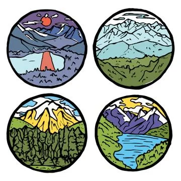 Mountain landscape icon set. Stock Illustration