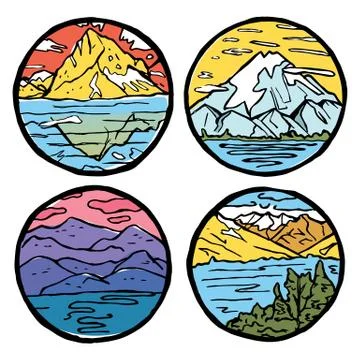 Mountain landscape icon set. Stock Illustration