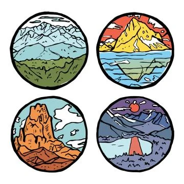 Mountain landscape icon set. Stock Illustration