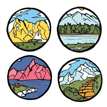Mountain landscape icon set. Illustrazione stock