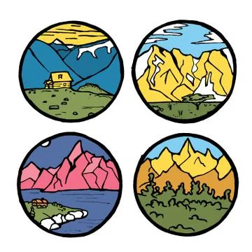 Mountain landscape icon set. Stock Illustration
