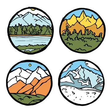 Mountain landscape icon set. Illustrazione stock